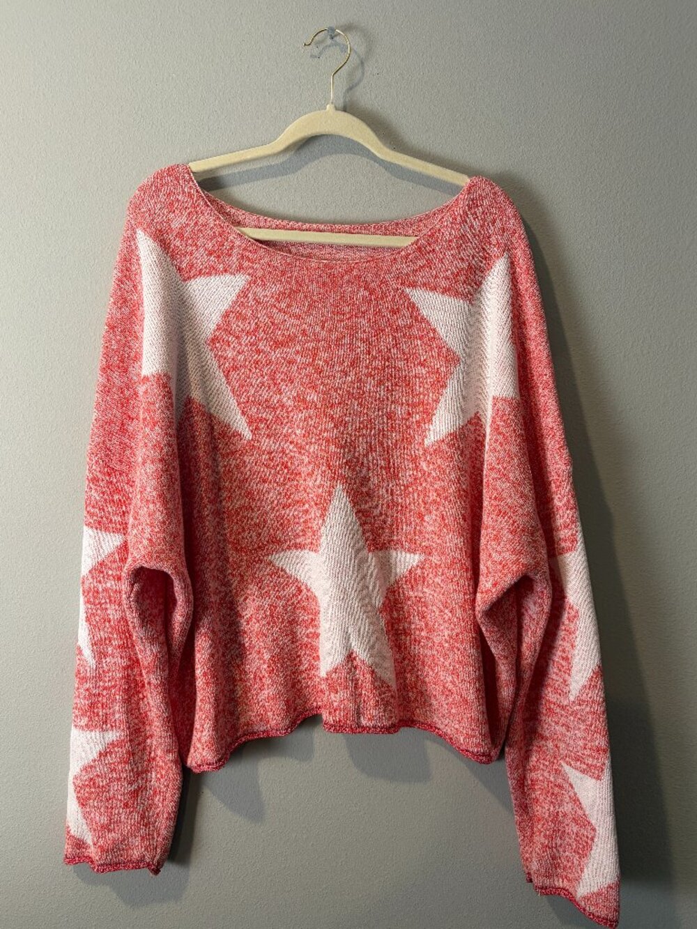Miracle Red and White Star Print 100% Cotton Sweater Size 3X
